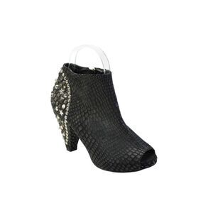 Magot Womens Black Studded Peep Toe Embossed Bootie Boots Shoes Size 7/8